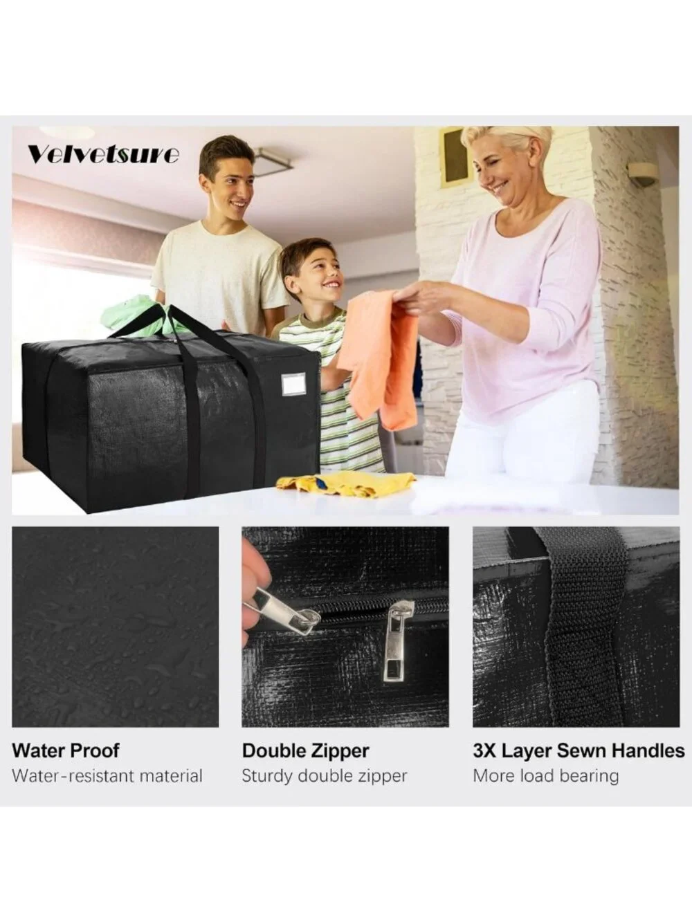 Extra Large Heavy Duty Moving Bags with Backpack Straps - 6 Pack Storage Totes